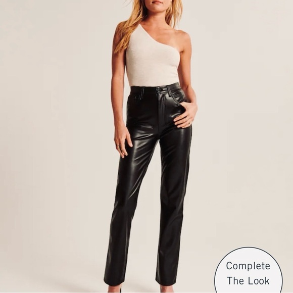 ✨Abercrombie & Fitch✨ Black Vegan Leather Ankle Straight Ultra High Rise 25/0 XS - Picture 10 of 12